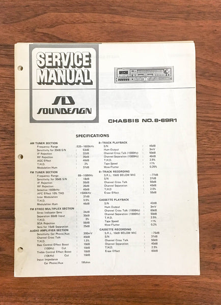 SoundDesign Sound Design Model 8-69R1 Stereo Service Manual *Original*