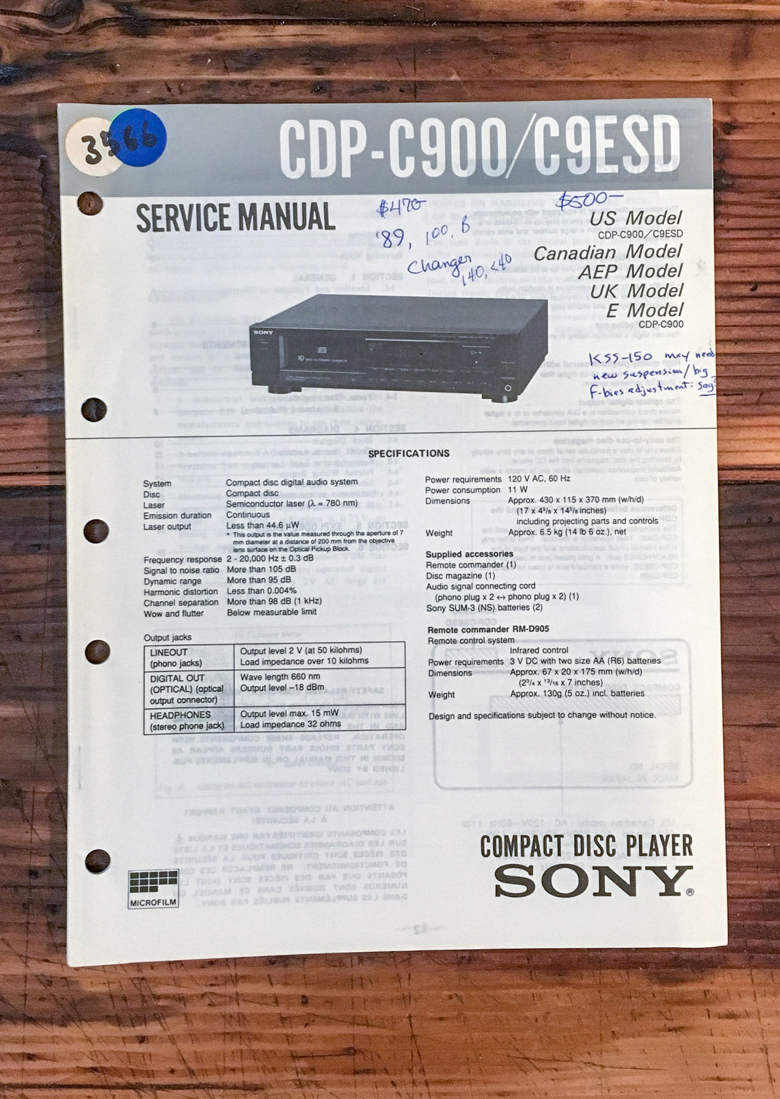 Sony CDP-C900 CDP-C9ESD CD Player  Service Manual *Original*