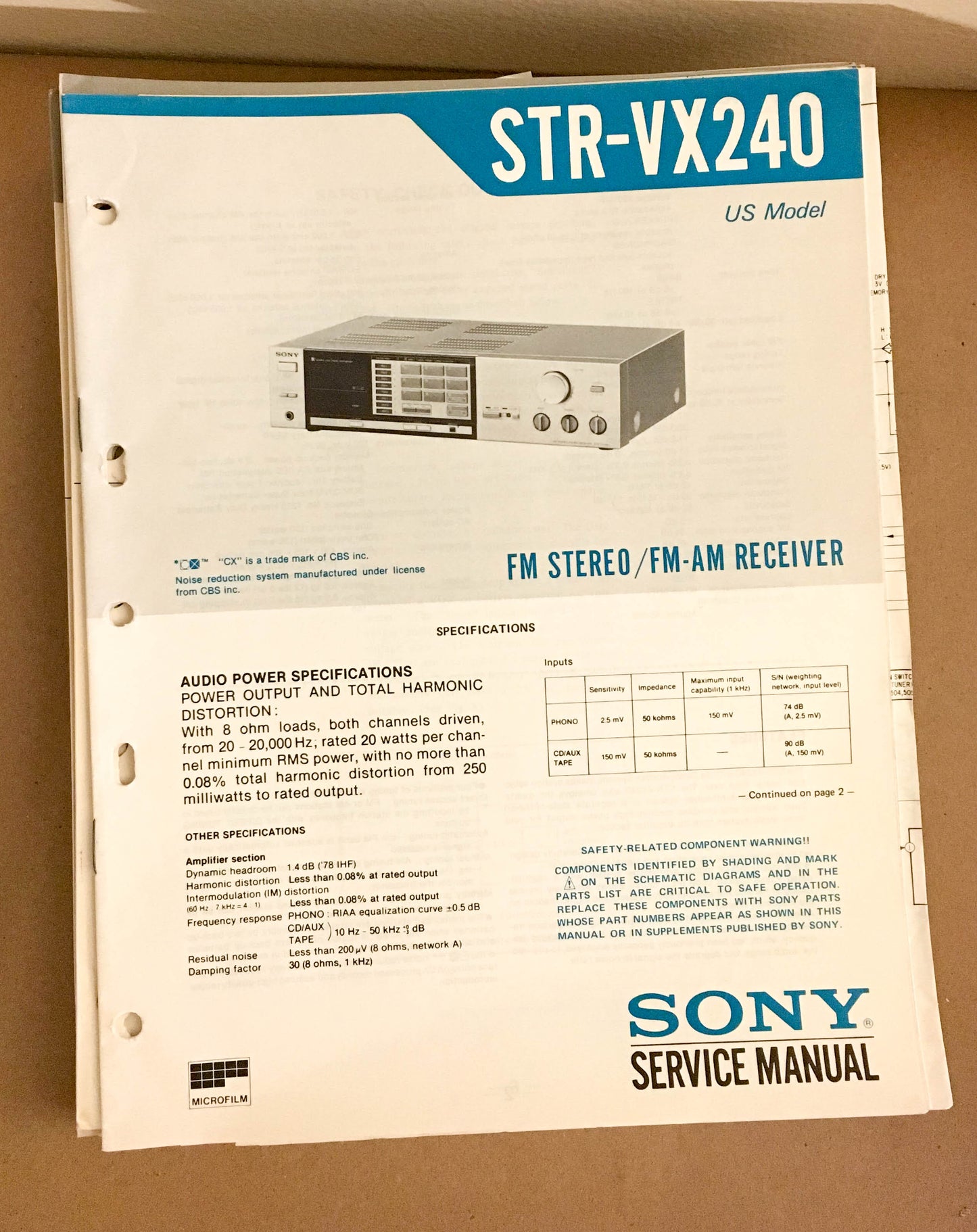 Sony STR-VX240 Receiver  Service Manual *Original*
