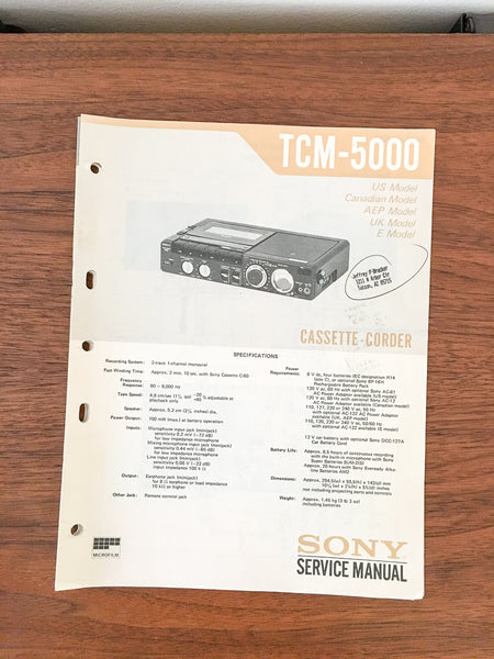 Sony TCM-5000 Cassette Service Manual *Original*