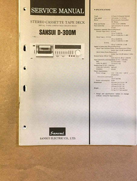 Sansui D-300M Cassette / Tape Player Service Manual *Original* #2