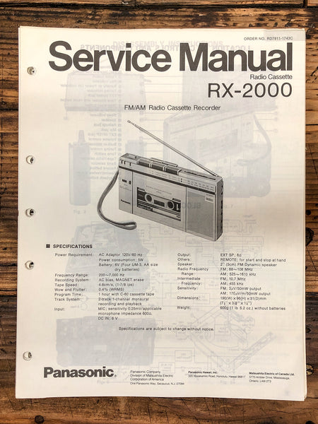 Panasonic RX-2000 Radio / Boombox  Service Manual *Original*