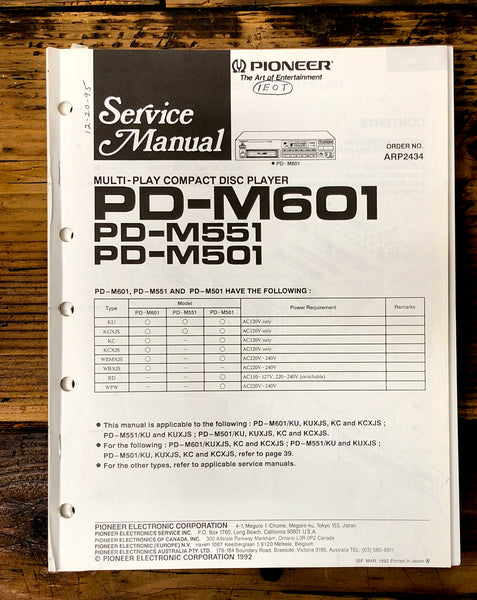 Pioneer PD-M601 PD-M551 PD-M501 CD Player Service Manual *Original* #1