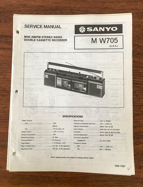 Sanyo M W705 Boombox / Radio Cassette Service Manual *Original*
