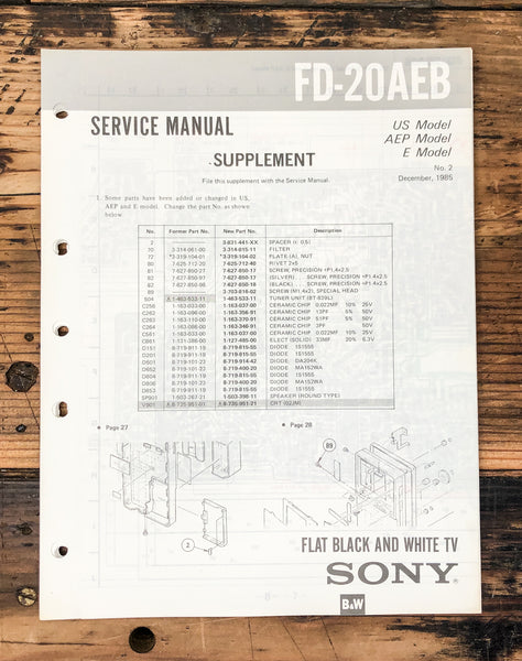 Sony FD-20AEB FD-20 AEB TV Supp. Service Manual *Original*