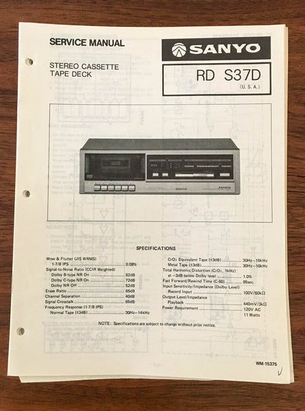 Sanyo RD S37D Cassette Deck Service Manual *Original*