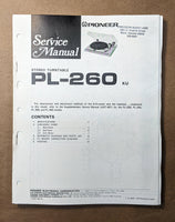 Pioneer PL-260 Record Player / Turntable Service Manual *Original*