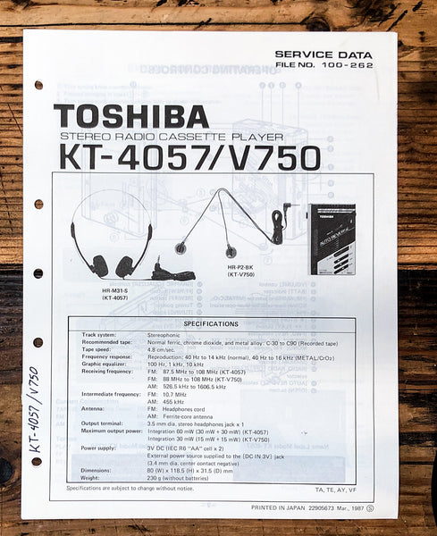 Toshiba KT-4057 KT-V750 Cassette Player Service Manual *Original*