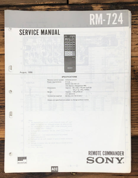 Sony RM-724 Remote Control  Service Manual *Original*