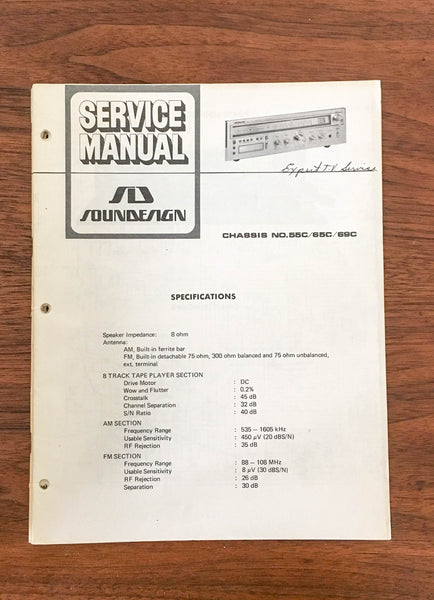 SoundDesign Sound Design Model 55C 65C 69C Stereo Service Manual *Original*