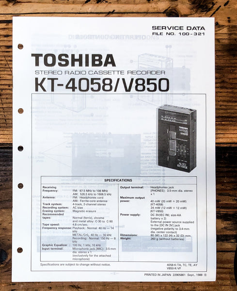 Toshiba KT-4058 KT-V850 Cassette Player Service Manual *Original*