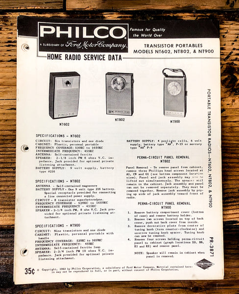 Philco Ford NT602 NT802 NT900 Radio Service Manual *Original*
