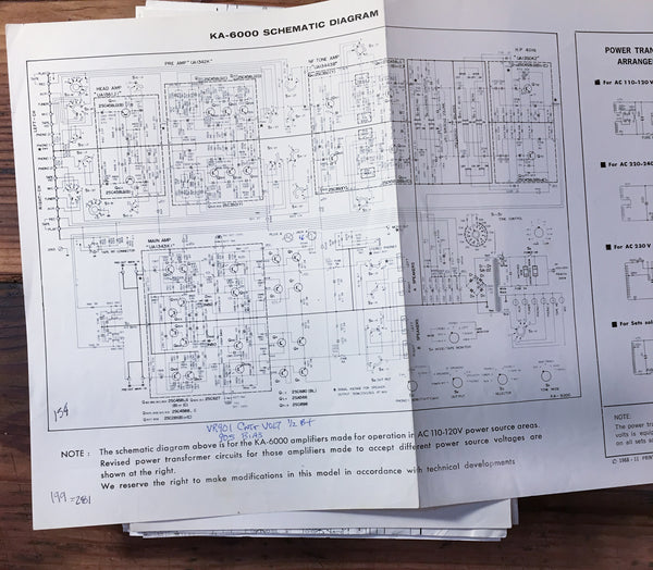 Kenwood KA-6000 Amplifier Large Fold Out Schematic Sheet *Original*