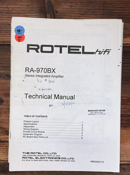 Rotel RA-970BX Amplifier  Service Manual *Original* #2