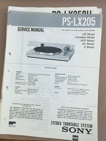 Sony PS-LX205 Turntable Record Player  Service Manual *Original*