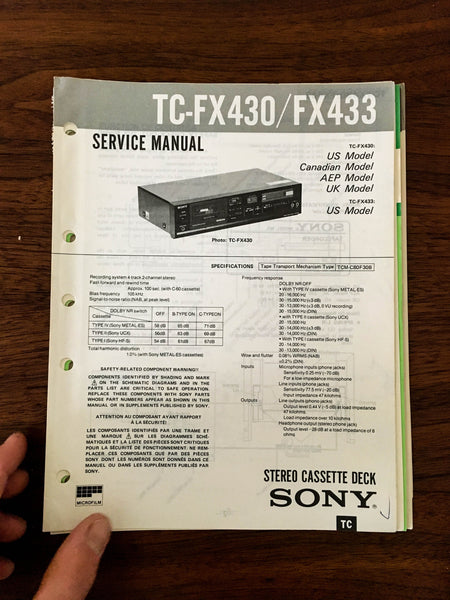 Sony TC-FX430 TC-FX433 Cassette Service Manual *Original*