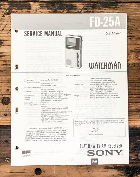 Sony FD-25A TV  Service Manual *Original*