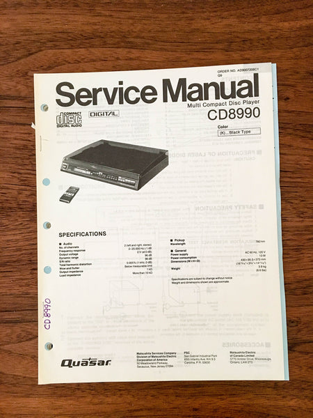 QUASER / PANASONIC CD8990 CD-8990 CD PLAYER Service Manual *Original*