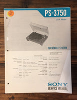 Sony PS-3750 Record Player / Turntable Service Manual *Original*