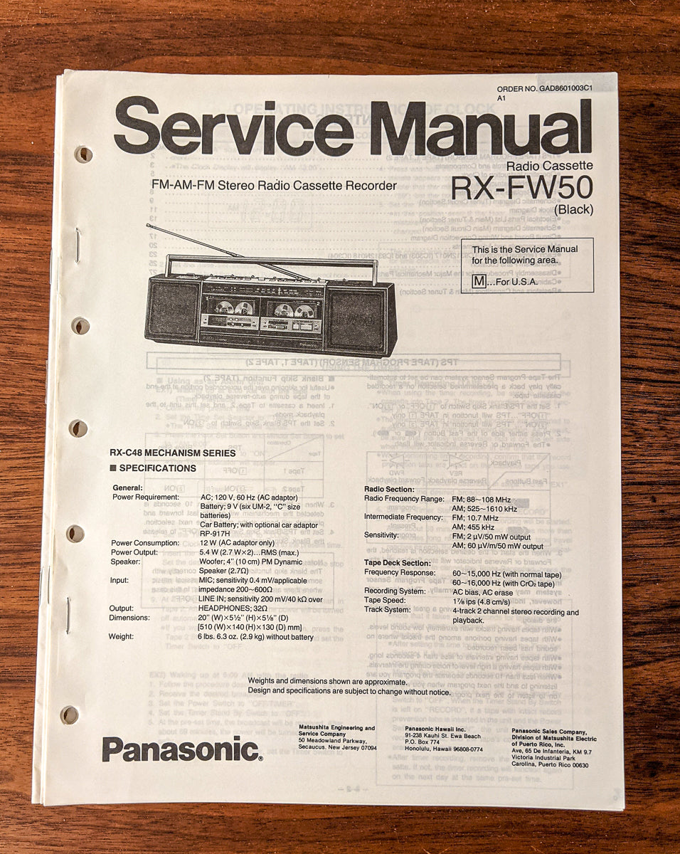 Panasonic RX-FW50 Radio Cassette Service Manual *Original*