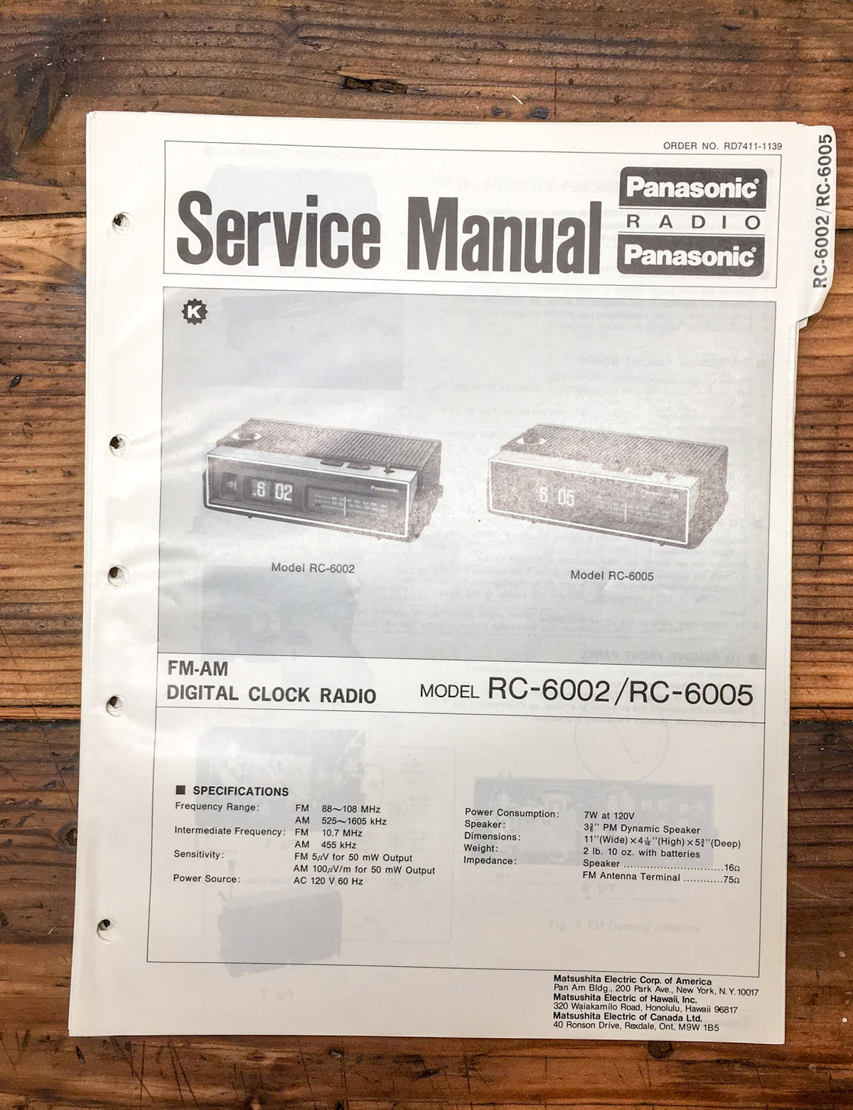 Panasonic RC-6002 RC-6005 Radio  Service Manual *Original*
