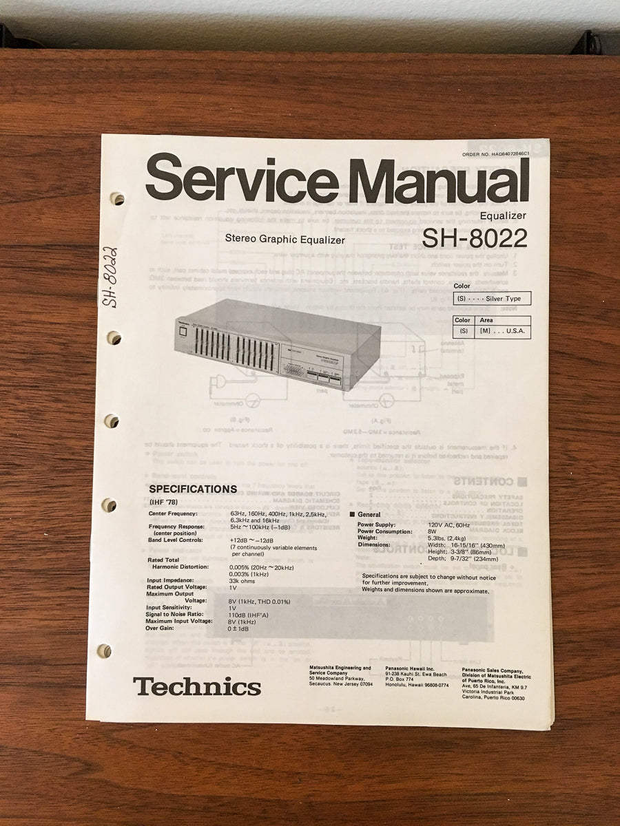 Panasonic SH-8022 Equalizer Service Manual *Original*