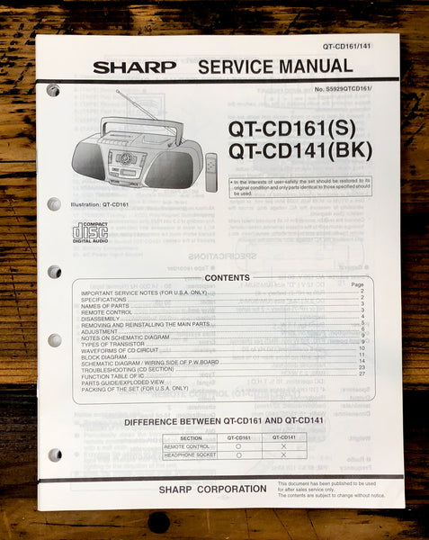 Sharp QT-CD161 QT-CD141 Radio Service Manual *Original*