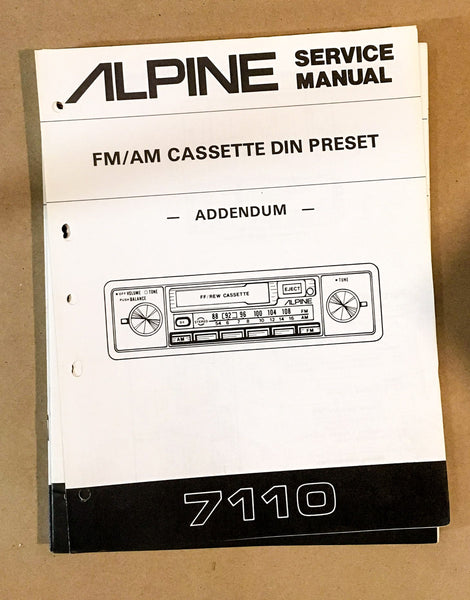 Alpine Model 7110 Radio Cassette Service Manual Addendum *Original*