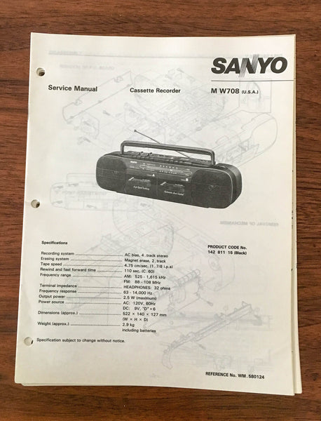 Sanyo M W708 Boombox / Radio Cassette Service Manual *Original*