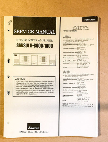 Sansui B-3000 B-1000 Amplifier Service Manual *Original*