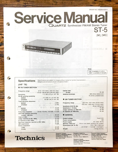 Technics ST-5 Tuner  Service Manual *Original*