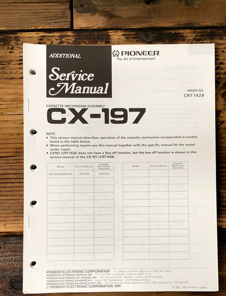 Pioneer CX-197 Cassette Mechanism Add. Service Manual *Original*