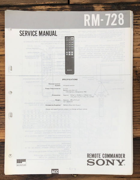 Sony RM-728 Remote Control  Service Manual *Original*