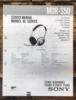 Sony MDR-S50 Headphones  Service Manual *Original*