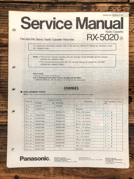 Panasonic RX-5020 Radio / Boombox Supp. Service Manual *Original*