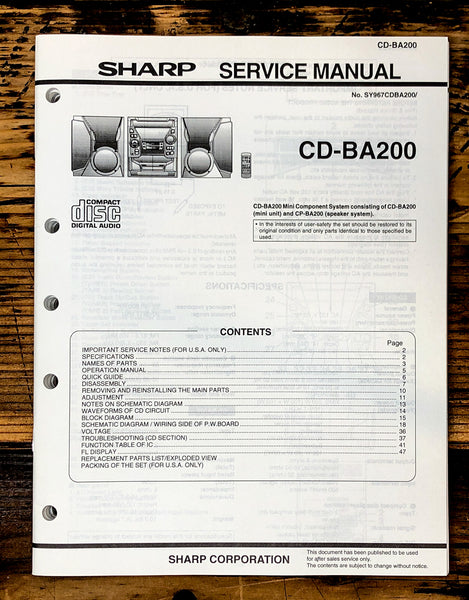 Sharp CD-BA200 Stereo Service Manual *Original*