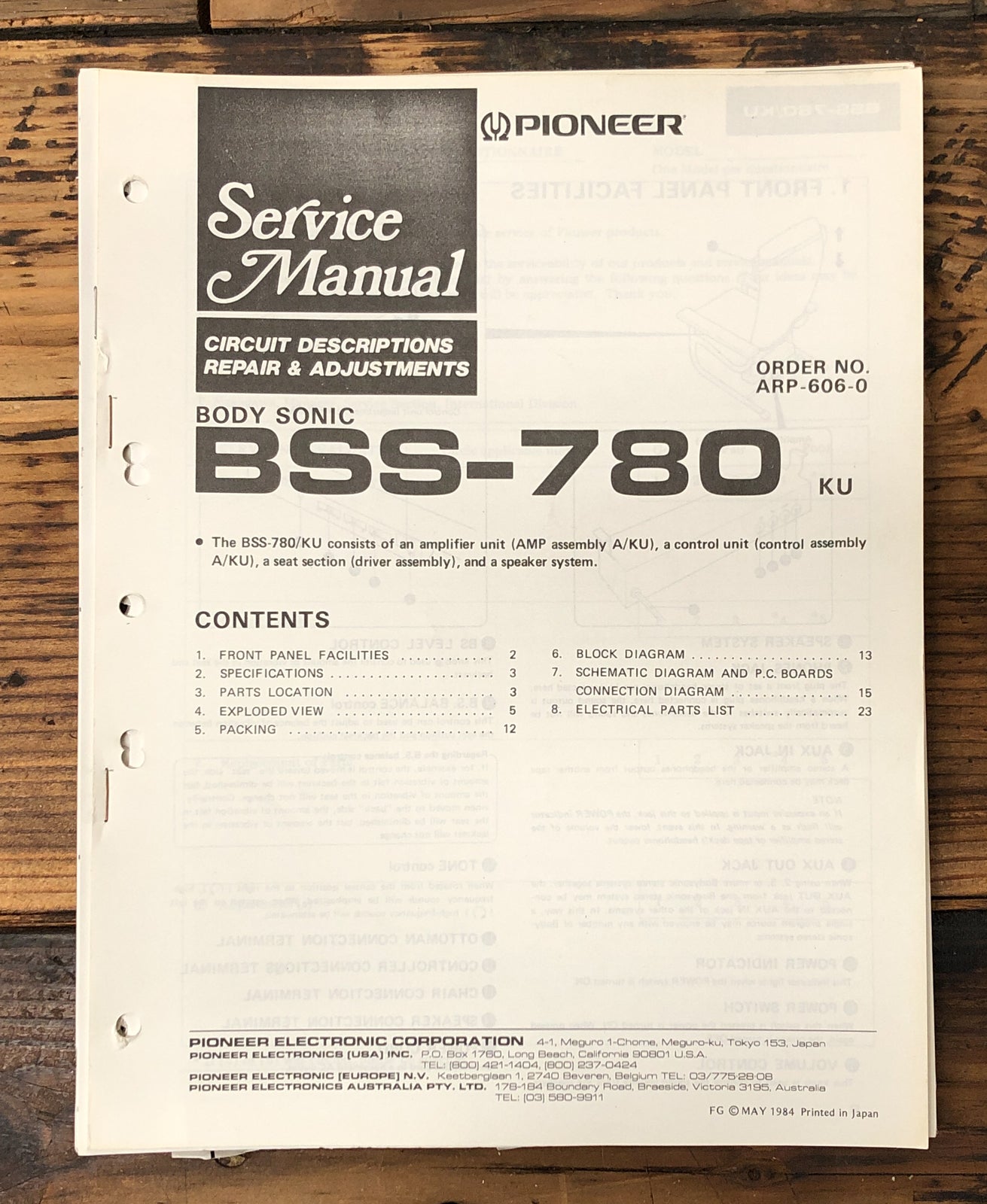 Pioneer BSS-780 Body Sonic  Service Manual *Original*