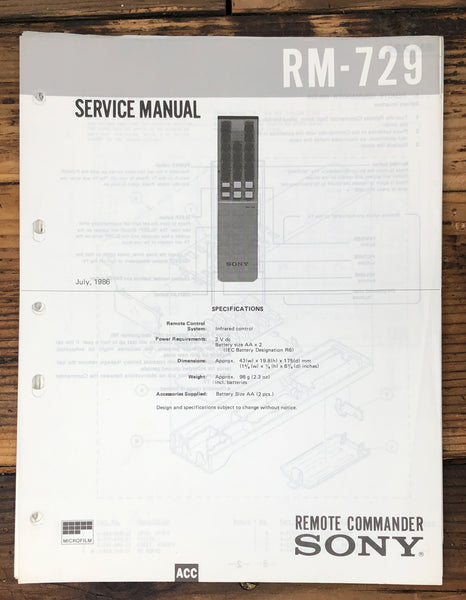 Sony RM-729 Remote Control  Service Manual *Original*