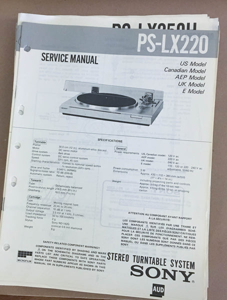 Sony PS-LX220 Turntable Record Player  Service Manual *Original*