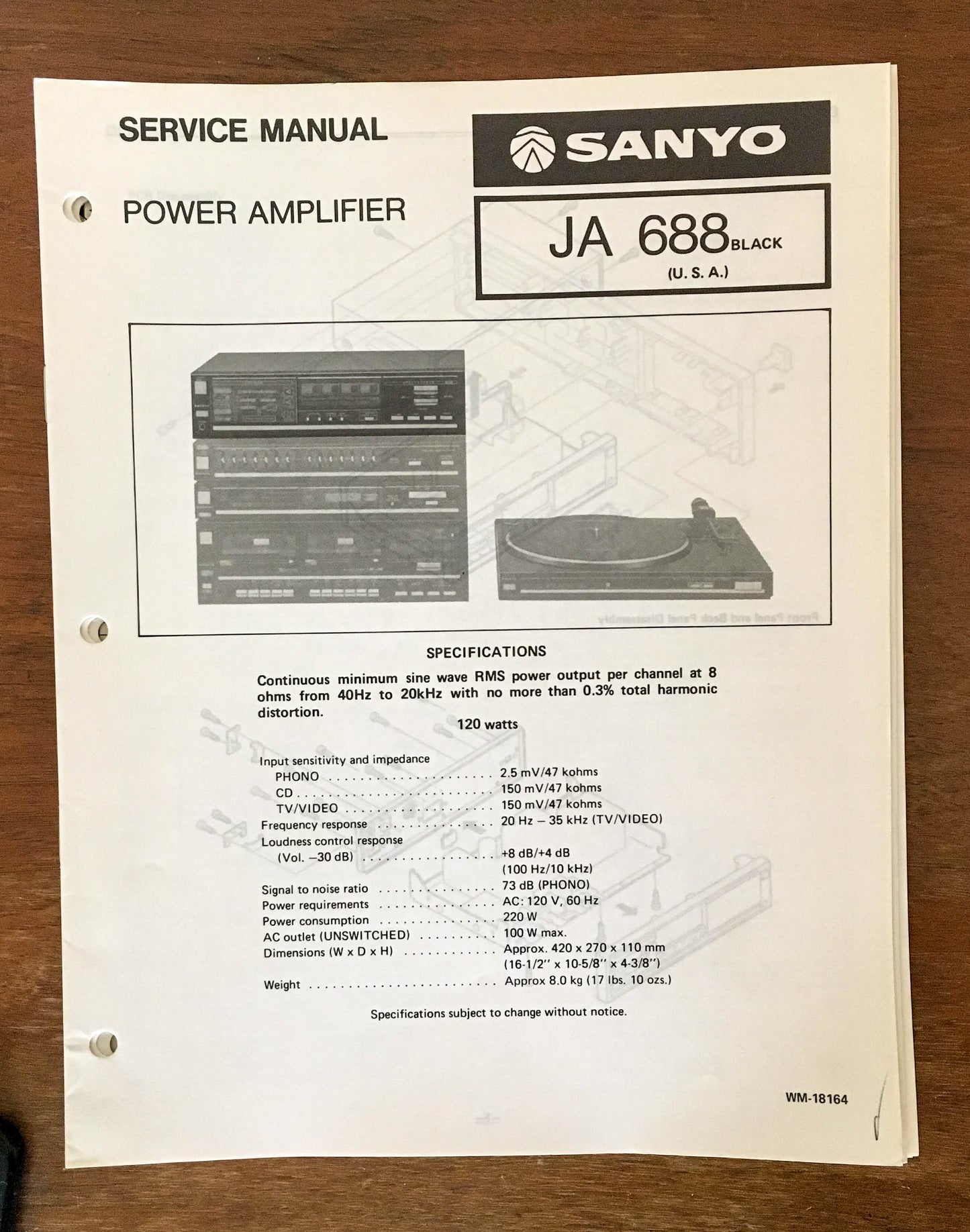 Sanyo JA 688 Amplifier Service Manual *Original*