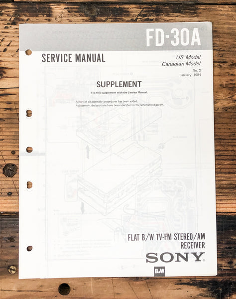 Sony FD-30A TV Supp. Service Manual *Original*