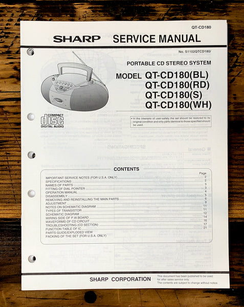 Sharp QT-CD180 Radio Service Manual *Original*
