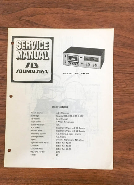 SoundDesign Sound Design Model 475 Stereo Service Manual *Original*