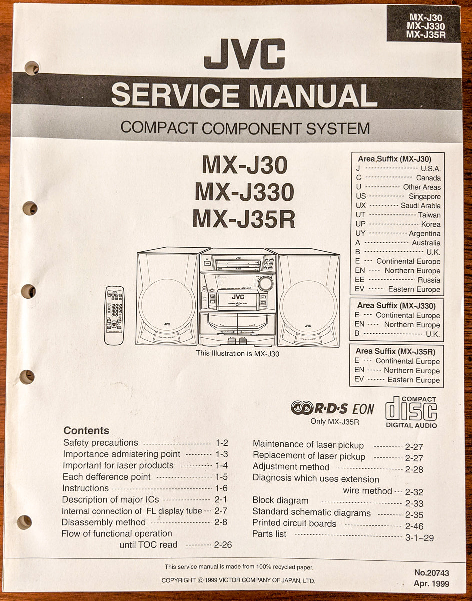JVC MX-J30 MX-J330 MX-J35R Stereo Service Manual *Original*