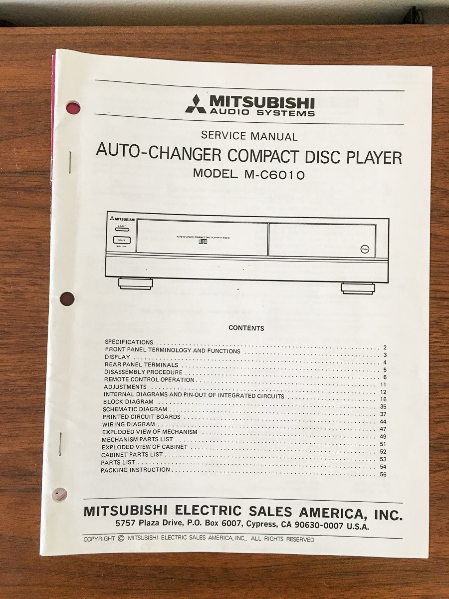 Mitsubishi M-C6010 CD Player Service Manual *Original*