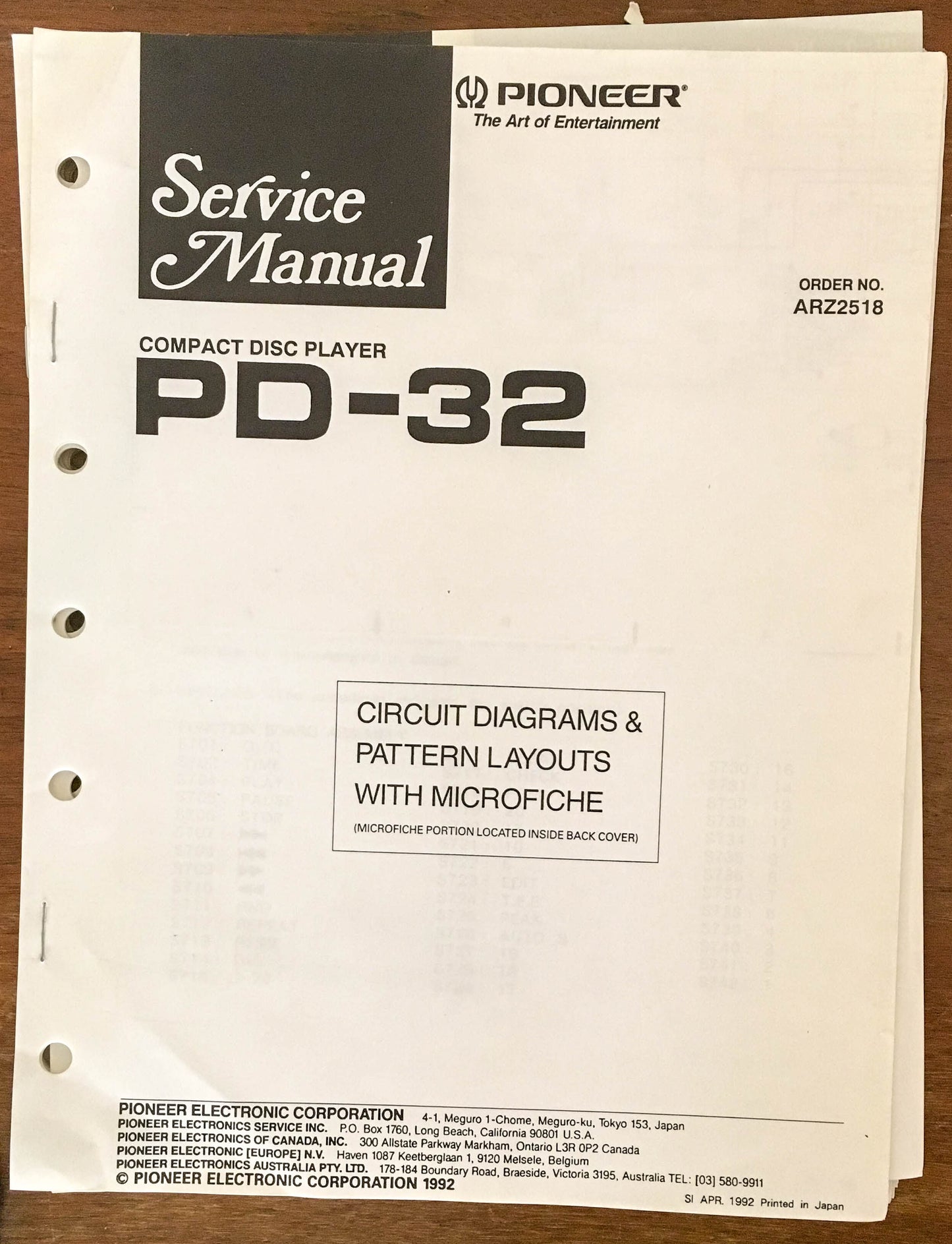 Pioneer PD-32 CD Player Service Manual Notice *Original*