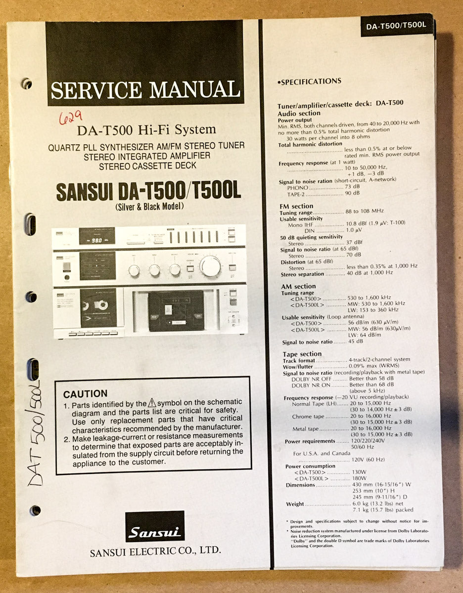 Sansui DA-T500 Stereo Tuner Amplifier Service Manual *Original*