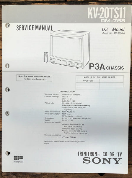 Sony KV-20TS11 TV  Service Manual *Original*