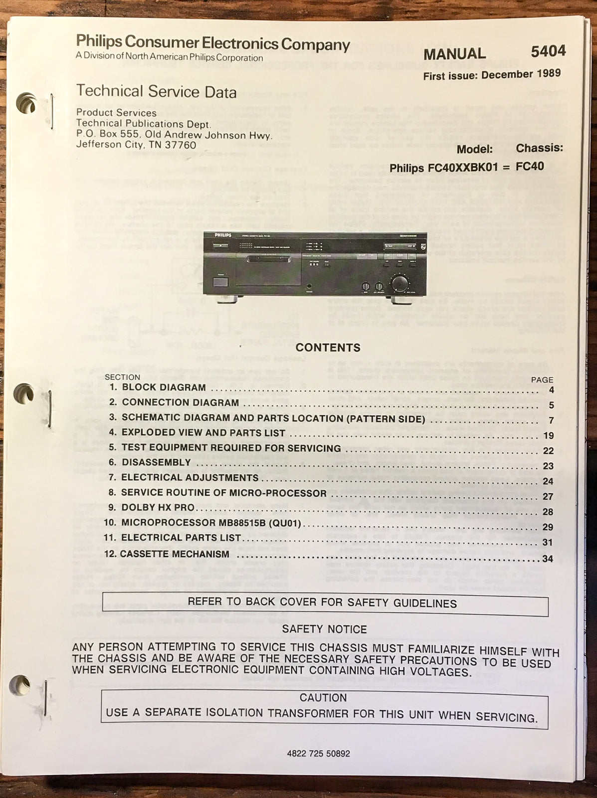 Philips FC-40 Cassette  Service Manual *Original*