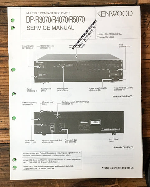 Kenwood DP-R3070 DP-R4070 DP-R5070 CD Player Service Manual *Original*